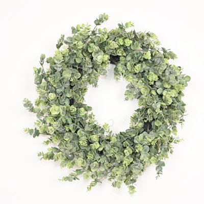 24" Real Touch Artificial Farmhouse Flocked Greenery Eucalyptus Wreath Year-round Front Door Decor