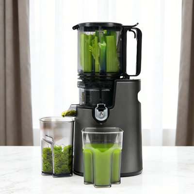 Extracteur de jus à pressage à froid, extracteur de jus à mastication lente, extracteur de jus de 350 W, grande goulotte d'alimentation de 5,3 po pour légumes et fruits entiers, extracteur de jus facile à nettoyer