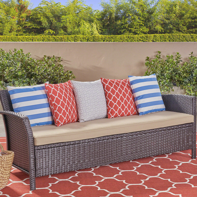 Canapé d'extérieur 3 places avec coussin de siège - PE + fer, 31,18 po Hauteur des meubles de patio, fabrication durable de qualité, largeur 28,8, brun clair