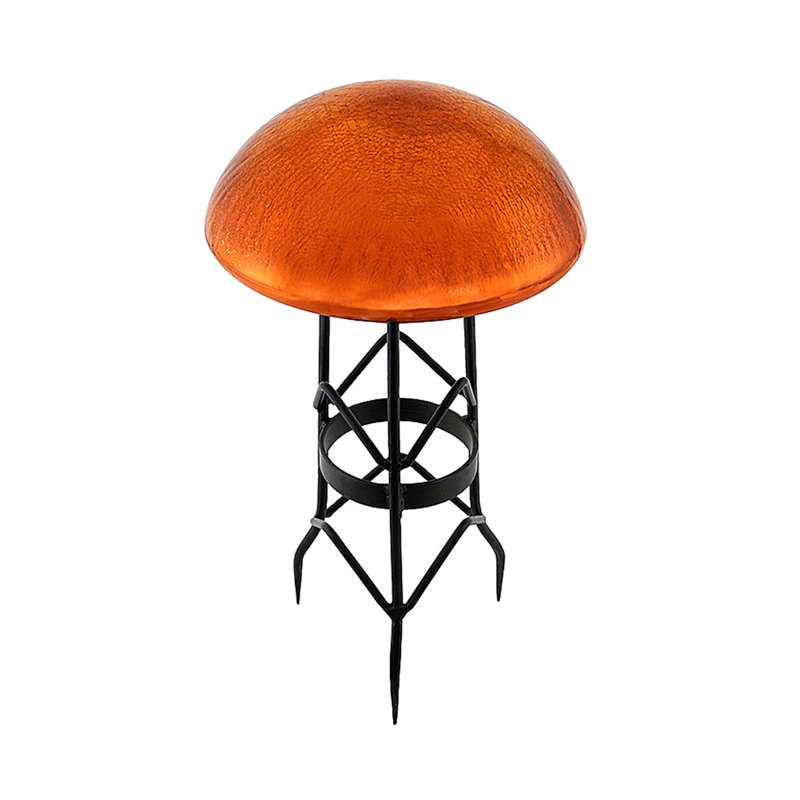 Mandarin Orange Crackle Glass Garden Toadstool, 9-Inch