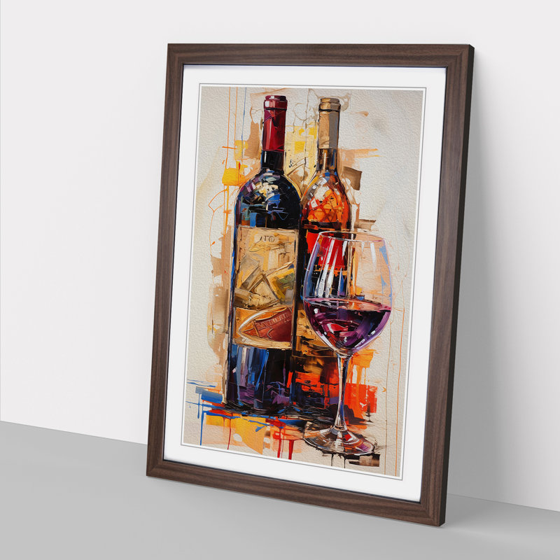 Wine Informel - Single Picture Frame Print on Wood, Walnut Framed, 34cm H x 25cm W