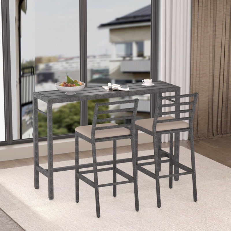 55" Pub Height High Top Bar Table With 2 Cushioned Bar Stools