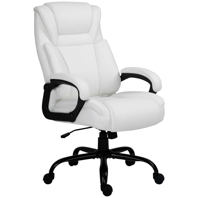 Computer Desk Chair with PU Leather  Upholstery, Adjustable Height and Swivel Wheels, White