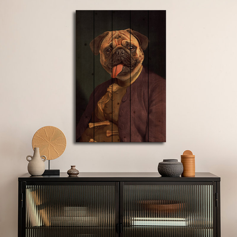 Impression sur bois en bois - Benjamin Pug par Jonas Loose, H 26 po x l 18 po