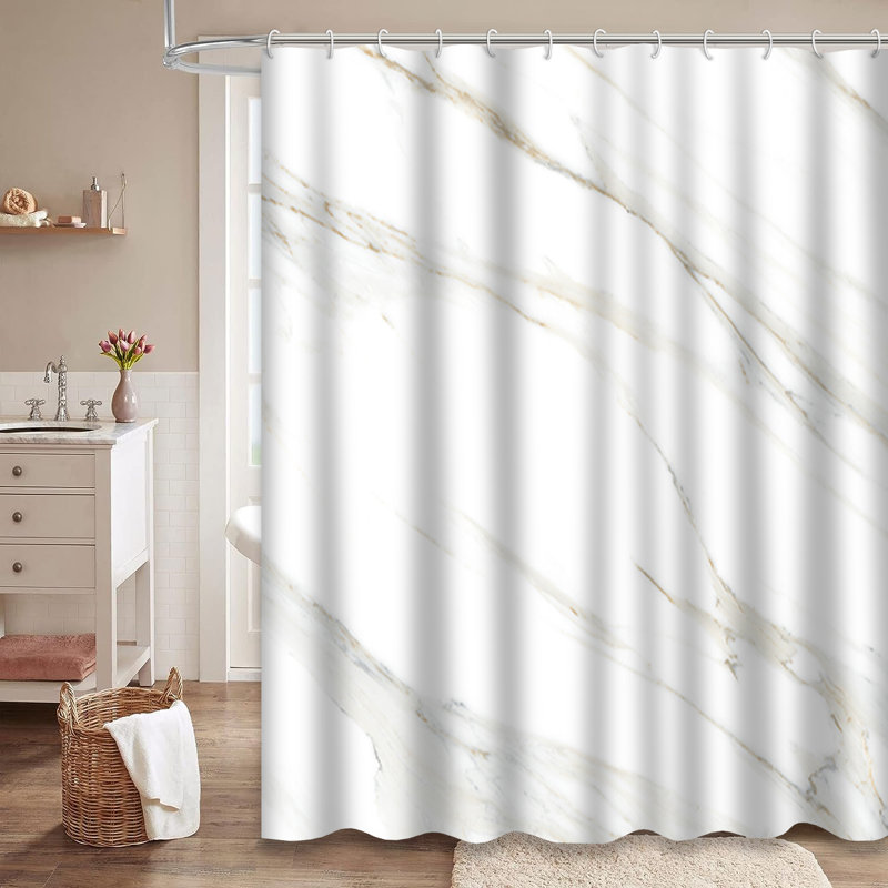 Rideau de douche à motif de veines de marbre blanc avec 12 crochets, L 72 po x l 84 po
