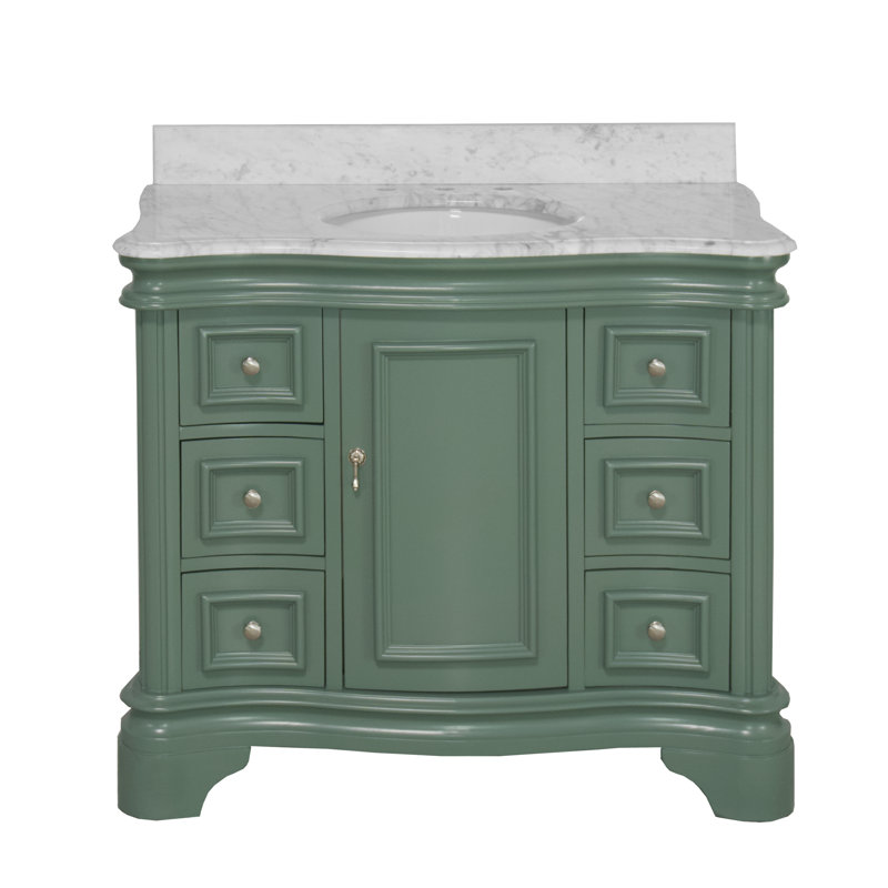 Ensemble de meuble-lavabo simple 42 po Amorim avec comptoir vert sauge et comptoir en marbre de Carrare, Vert sauge