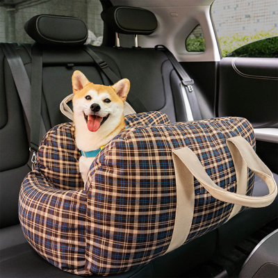  First Class Dog Car Seat Bed, Vintage Plaid