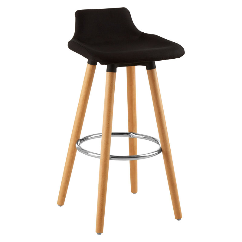 Kai Upholstered Counter Stool with Solid Wood Frame, Black