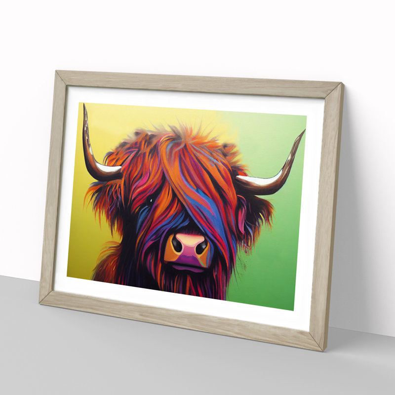 Attractive Highland Cow - Framed Print, Oak, 25cm H x 34cm W x 2cm D