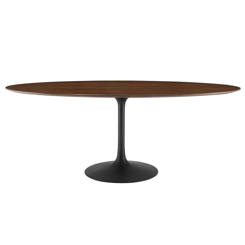 Walnut and Black Oval Mid-century Modern Dining Table