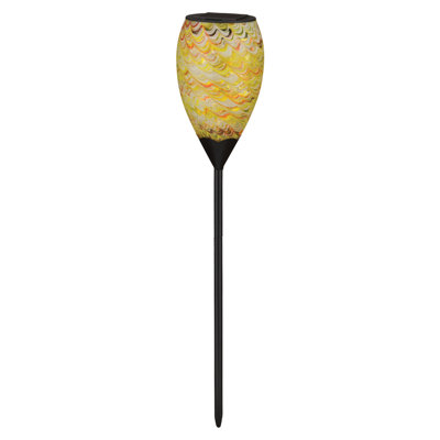 Murano Handcrafted Art Glass and Metal Solar Powered Decorative Garden Stake - Amber