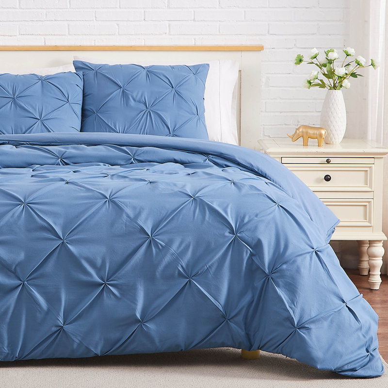 Ensemble de housse de couette Pintuck à plis pincés avec taies décoratives assorties, Bleu couronne