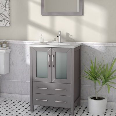 Arroyos 24'' Single Bathroom Vanity with Ceramic Top with Mirror