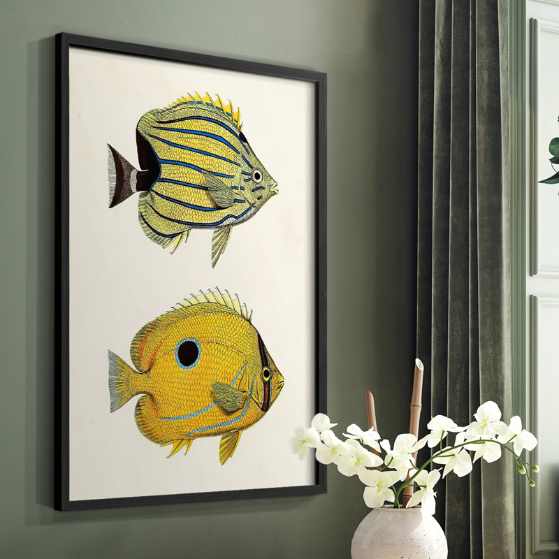 Yellow & Grey Fish III Framed Print - Solid Wood, Black, 20" H x 16" W