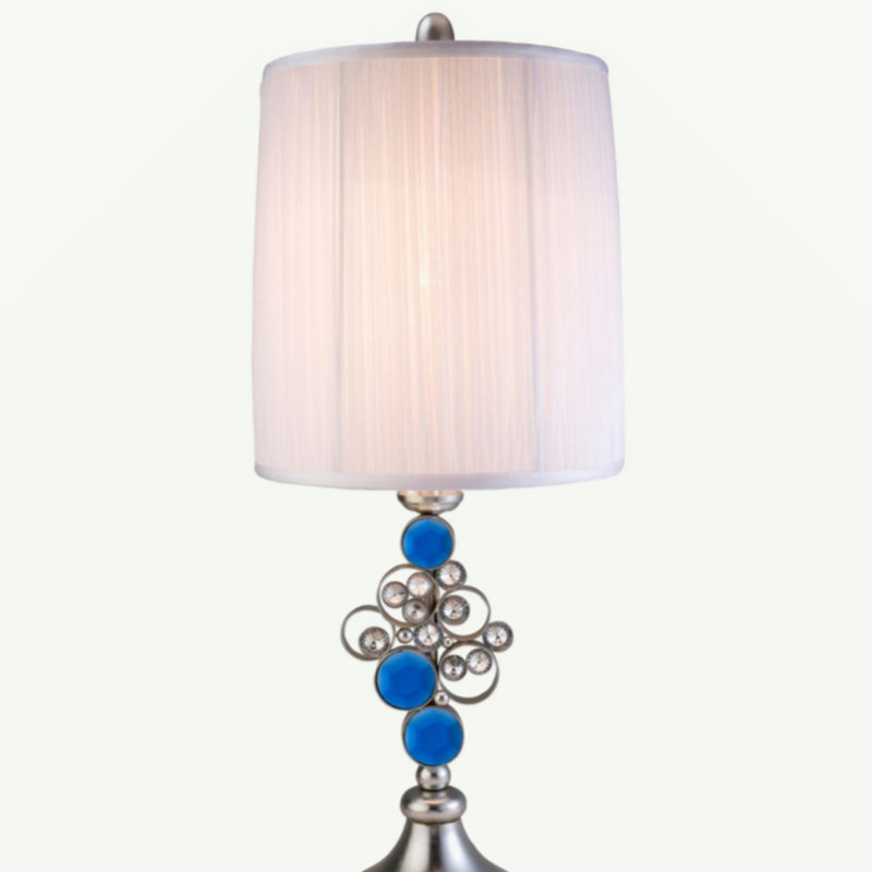 Dazzling Faux Table Lamp, Brushed Silver/Blue Crystal, 21''H x 12''W x 12''D