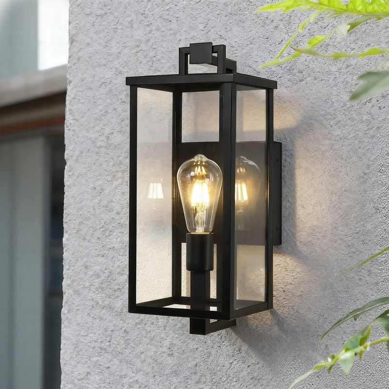Amyann - 16 in. 1-Light Matte Black Outdoor Wall Lantern Sconce with Clear Glass - E26, Wet Rated, Farmhouse Style