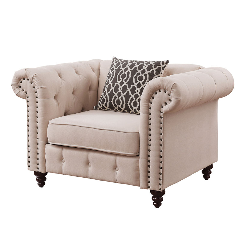 Chaise en lin beige Aurelia avec coussin