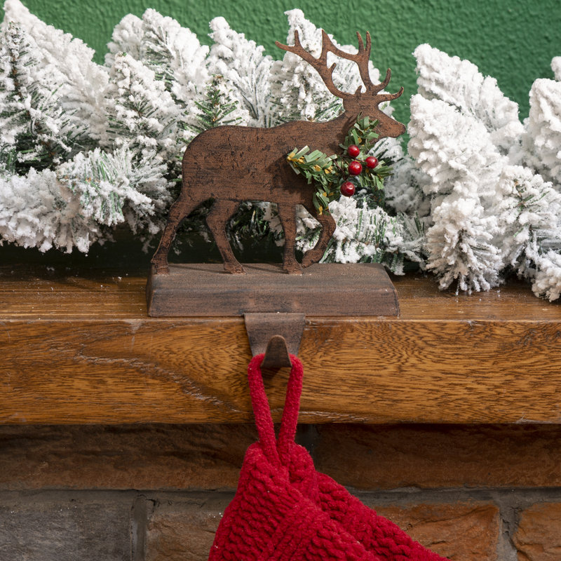 6.50"H Wooden/Metal Reindeer Stocking Holder