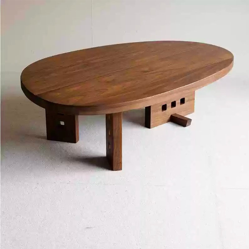 Table basse ronde en bois massif, Brun