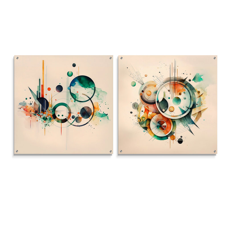 Aquarelle multicolore géométrique II, H 16 po x l 33 po