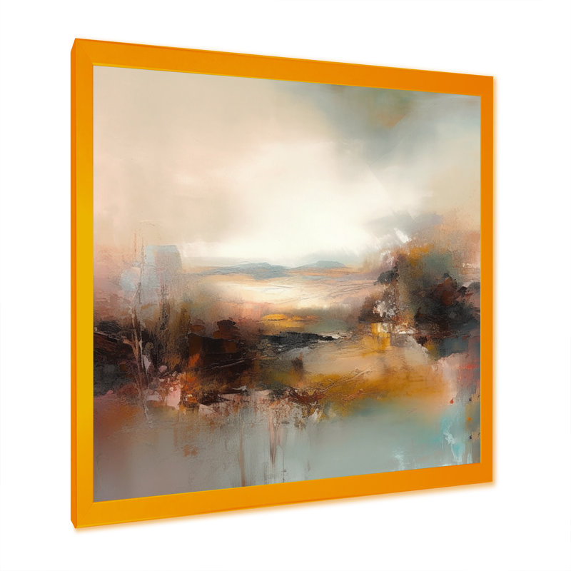 «Brown Abstracted Nature III», art mural abstrait, H 36 po x l 36 po, Cadre doré
