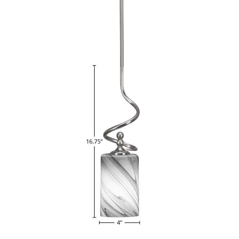 Mini-luminaire suspendu Capri avec verre tourbillon onyx 4 po, Nickel brossé