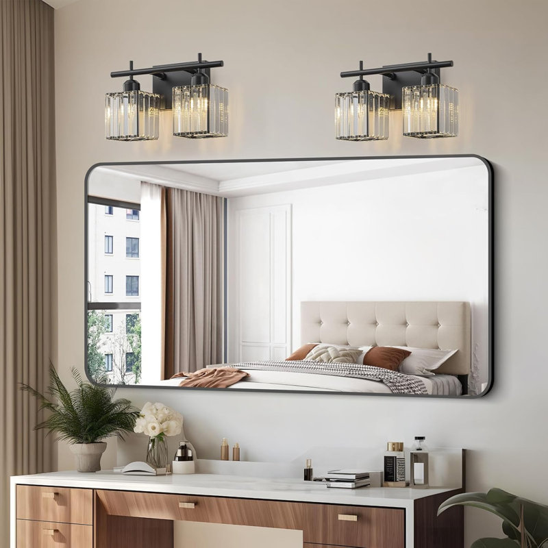 Luminaire de meuble-lavabo en cristal - Applique murale 1 lumière pour miroir de salle de bain avec abat-jour en cristal transparent - Installation câblée - Compatible avec les ampoules halogènes incandescentes à DEL CFL - Fabrication en aluminium du