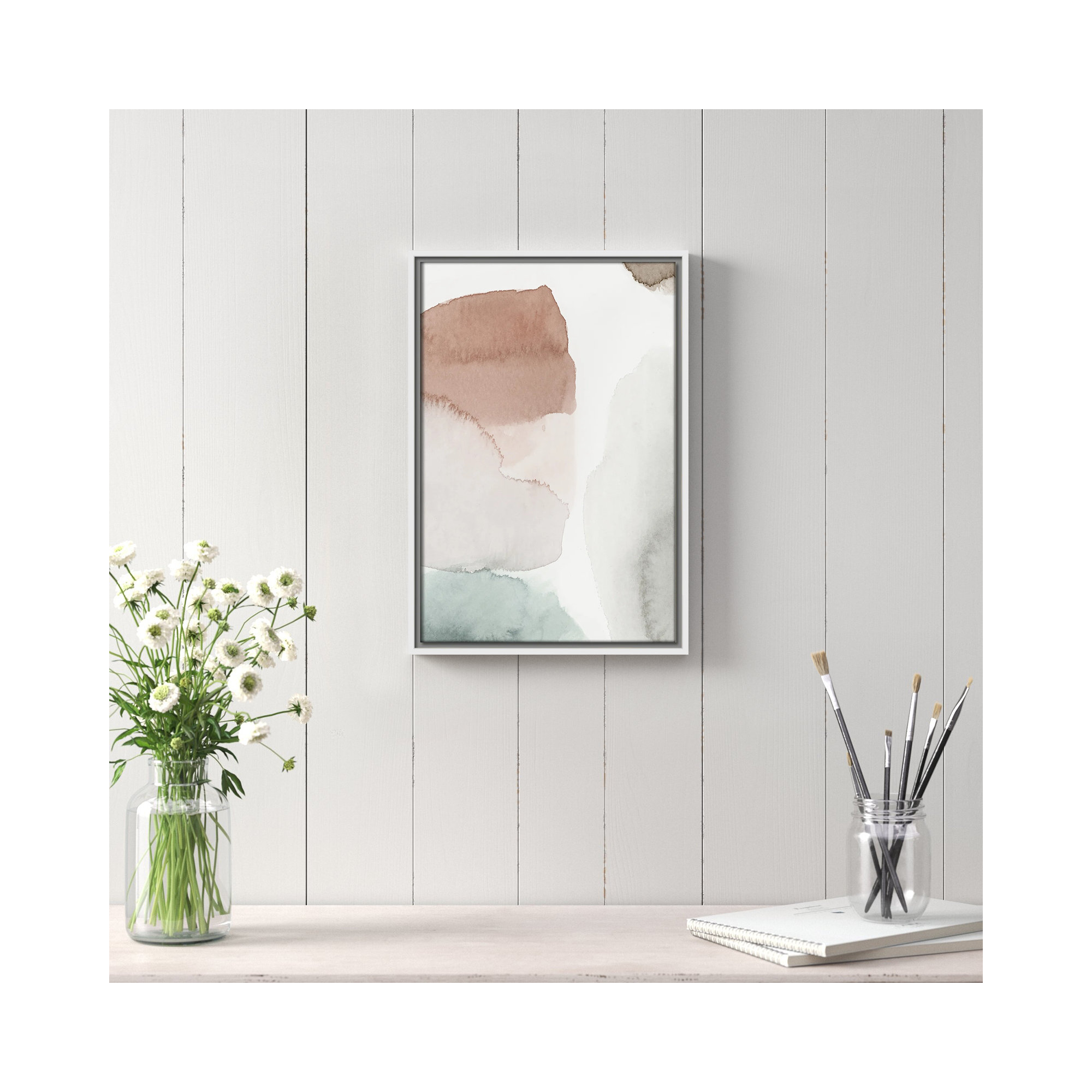 Hopeful II - Floater Frame Painting on Canvas, 19.5" H x 13.5" W x 2" D, White Framed
