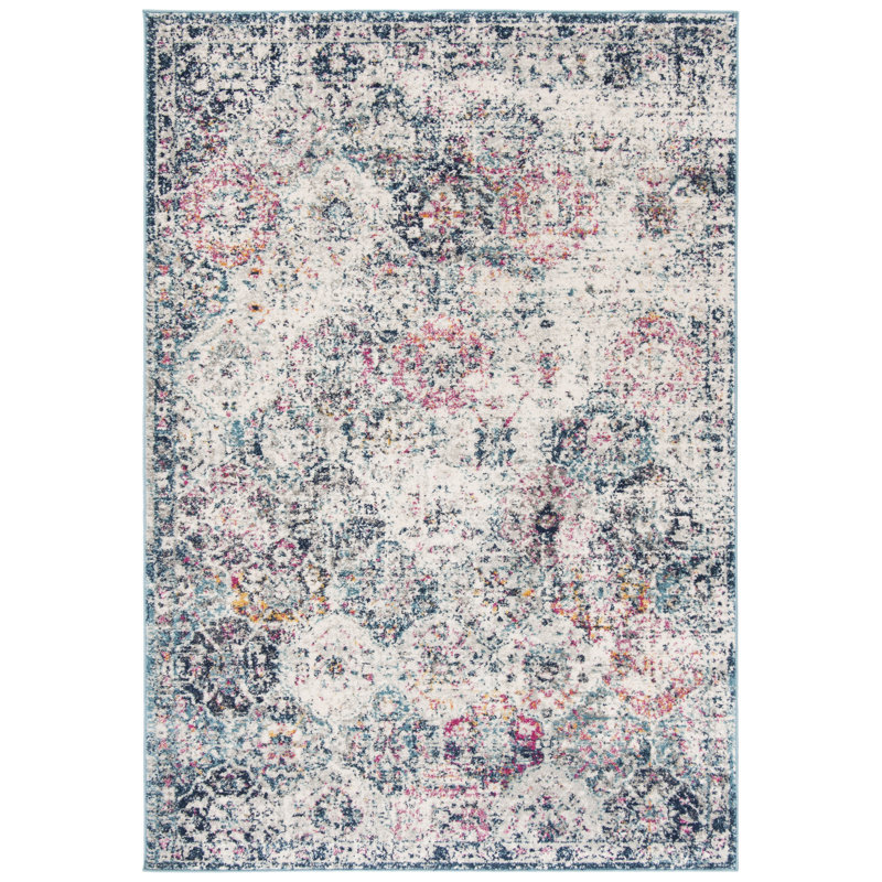 Cronin Navy/Teal Area Rug, Rectangle 3' x 5'