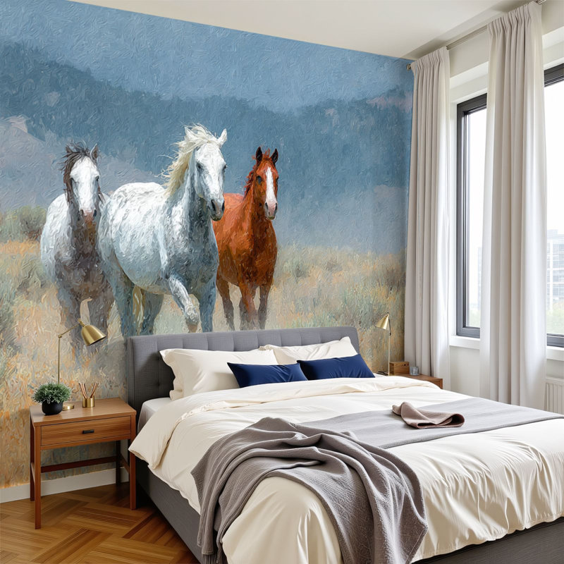 Papier peint auto-adhésif Wild Horses Western Rustic Farmhouse, L 144 po x l 100 po
