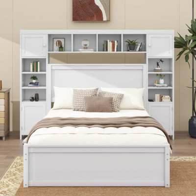 Wooden Bed With All-In-One Cabinet, Shelf And Sockets,and Trundle