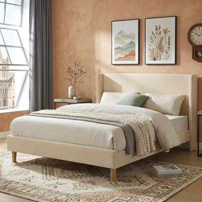 Luxury Modern Wingback Corduroy Upholstered Bed