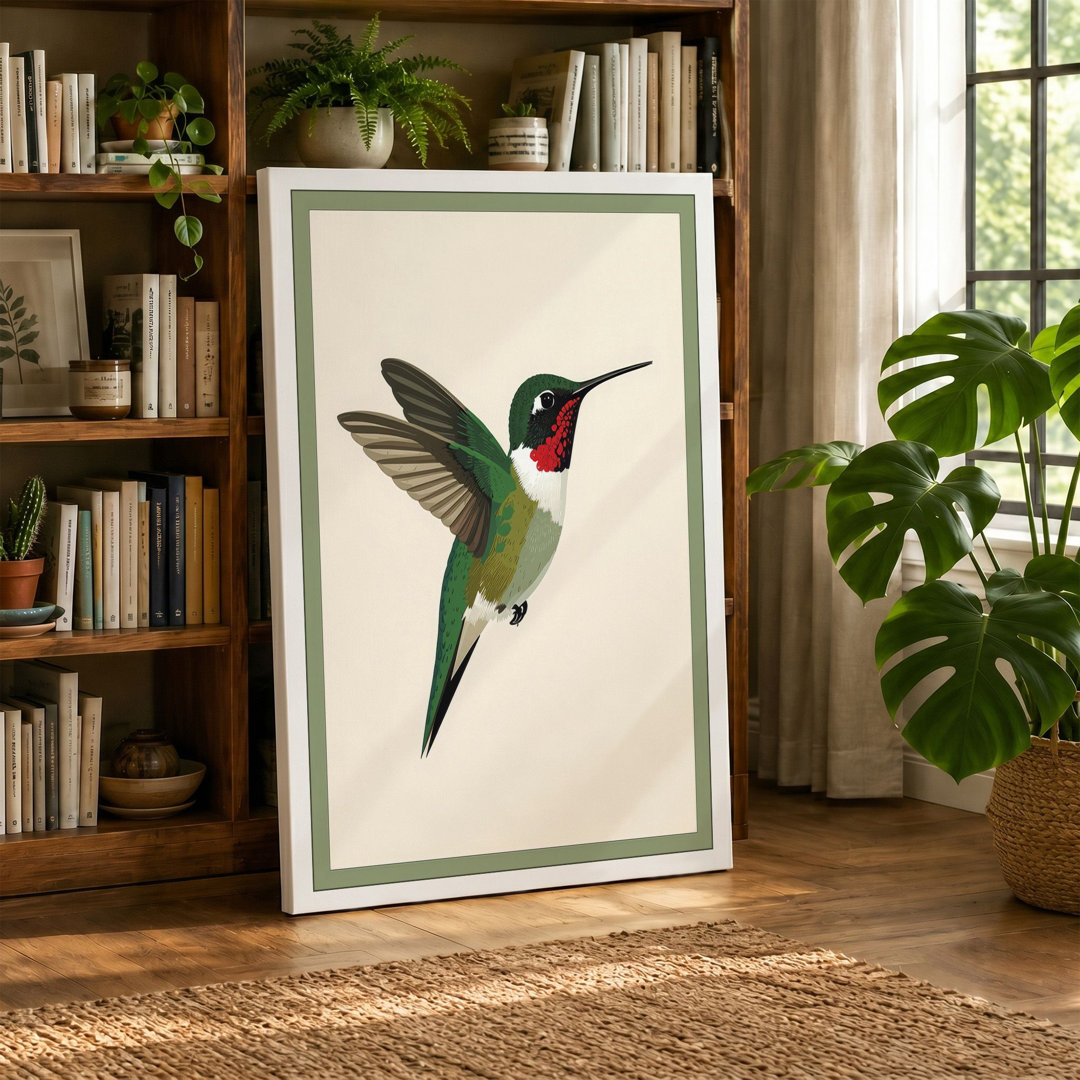 Ruby Hummingbird Botanical - Wrapped Canvas