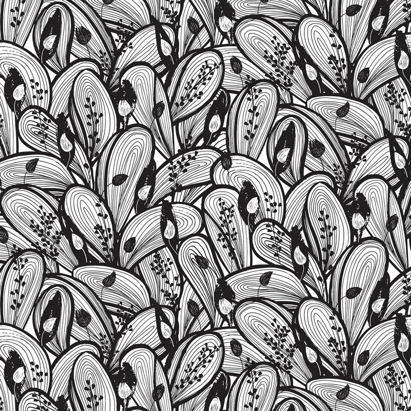Ensemble de housse de couette pour grand lit DiaNoche en microfibre par Metka Hiti - Feuilles et fleurs - noir et blanc