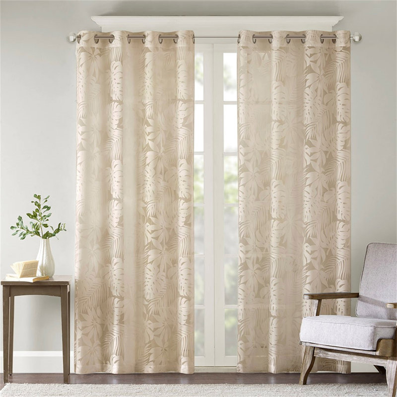 Palm Leaf Burnout Window Sheer Natural 50X84", 50" W x 84" L
