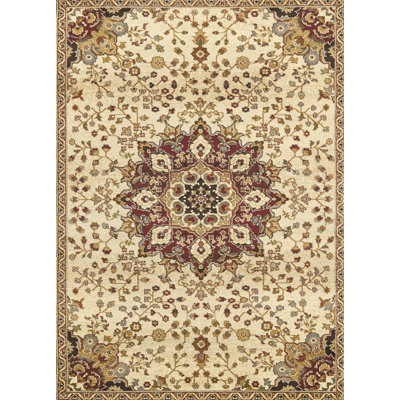 Tapis crème classique 5 pi 3 po X 7 po, avec un médaillon élégant, base en polypropylène, 16,57 lb, idéal pour les salles à manger Une structure intemporelle avec une structure, embellit votre espace de vie