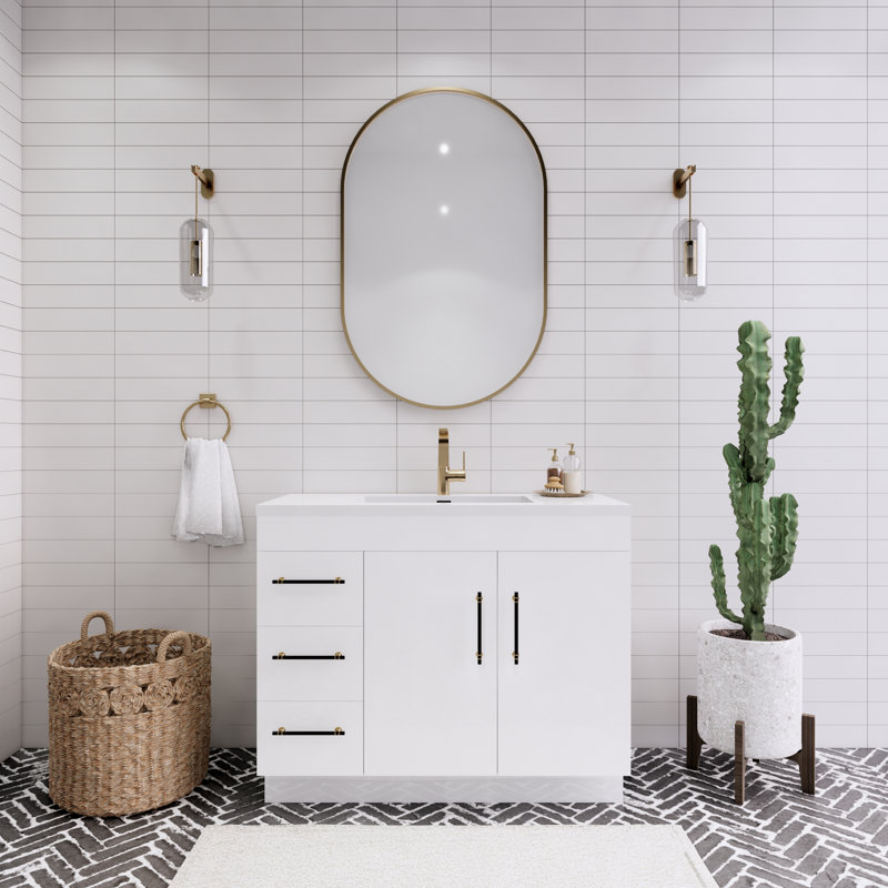 Spring Single Bathroom Vanity, Gloss White, 42"