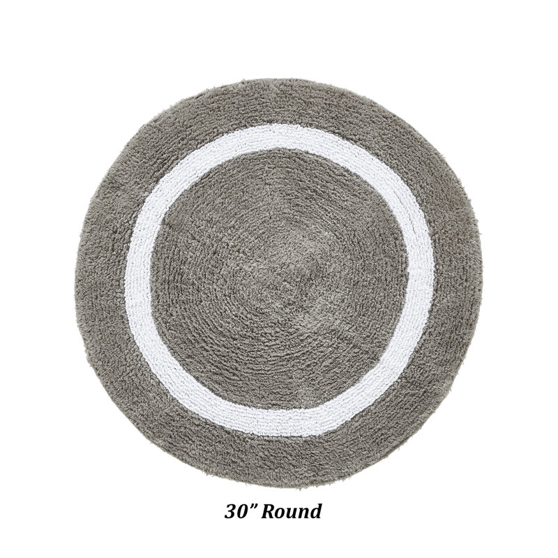 Tapis pour salle de bain réversible 100% coton Widman, Gris / Blanc, Rond 30 po