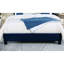 Très grand cadre de lit bleu marine avec design à oreilles, tête de lit à boutons, revêtement en bois massif et velours pour base de chambre à coucher, revêtement, tête de lit-369030592