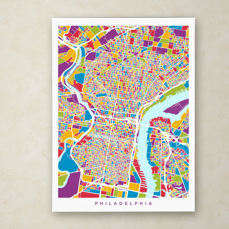 « philadelphia pennsylvanie street map », impression sur toile tendue, H 47 po x l 35 po x P 2 po