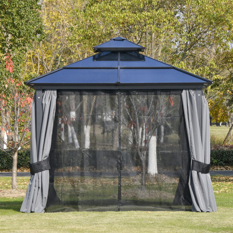 Outsunny Dark Grey Aluminum Hardtop Gazebo with Polycarbonate Roof