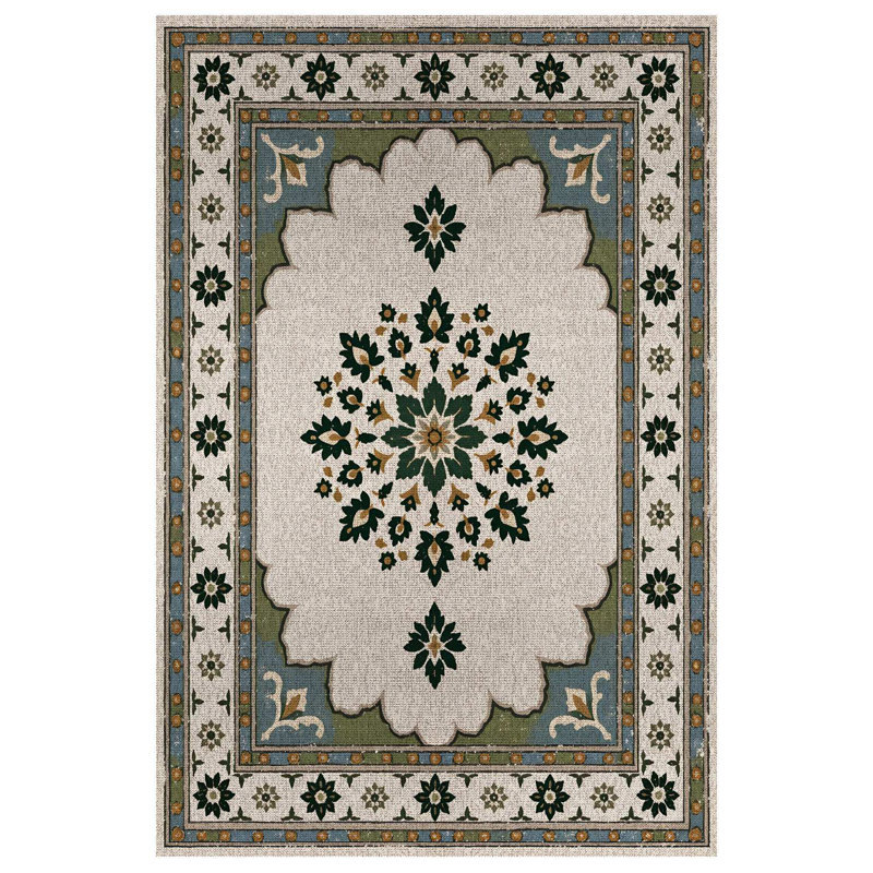 Stella Collection Digital Print Cotton-Polyester Beige Moroccan Rug, Square 3'4"
