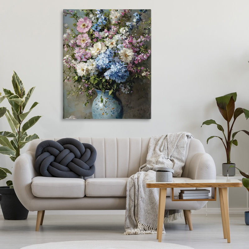 Toile traditionnelle avec bouquet de tons froids, design par Franklyn Gregory, H 48 po x l 36 po