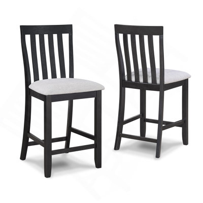 2Pc Light Gray Counter Height Chair Slat Back Wooden Dining Room Furniture