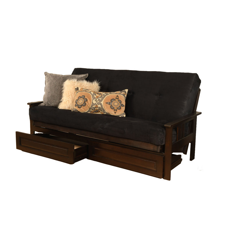 Le cadre de futon double Stratford comprend des tiroirs de rangement et un matelas, Innerspring, Microsuède noir suède