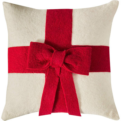 Red Bow - Christmas Pillow Cover in Hand Felted Wool