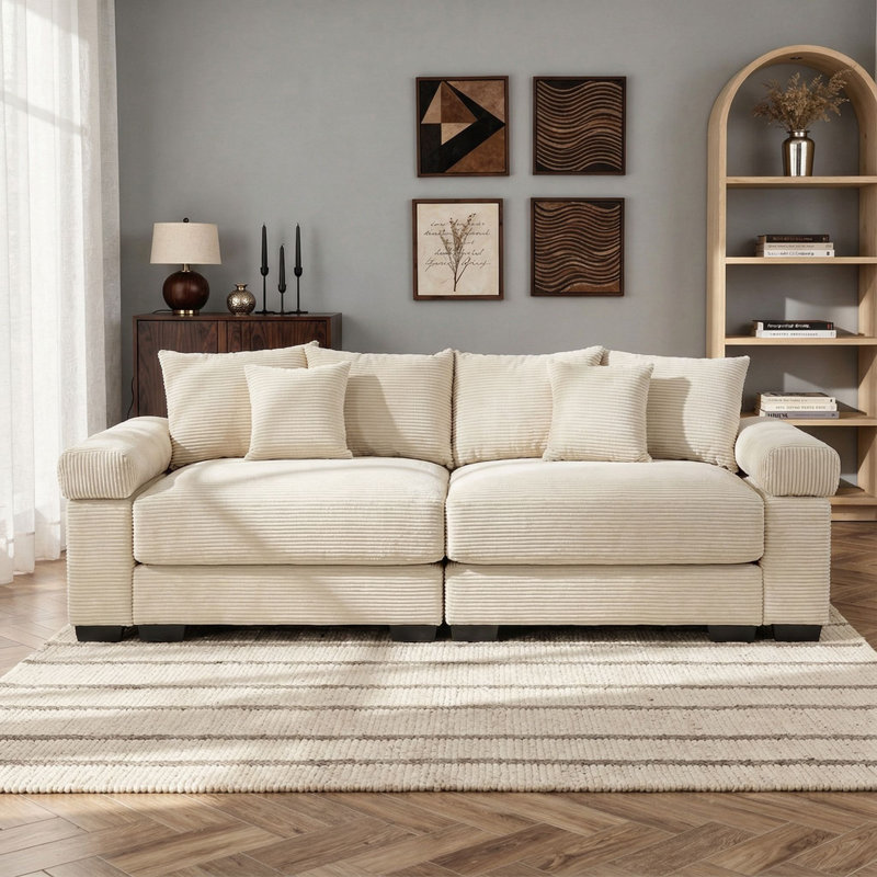 92" Corduroy Oversized Modular Cloud Couch Comfy Sofa, Beige