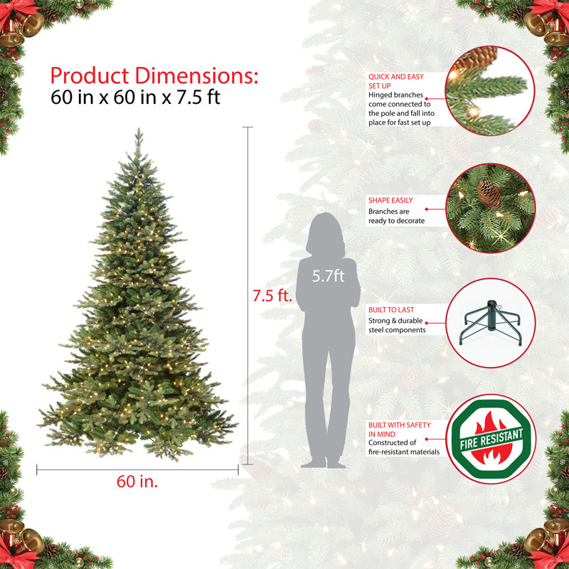 7.5' Lighted Artificial Fir Christmas Tree