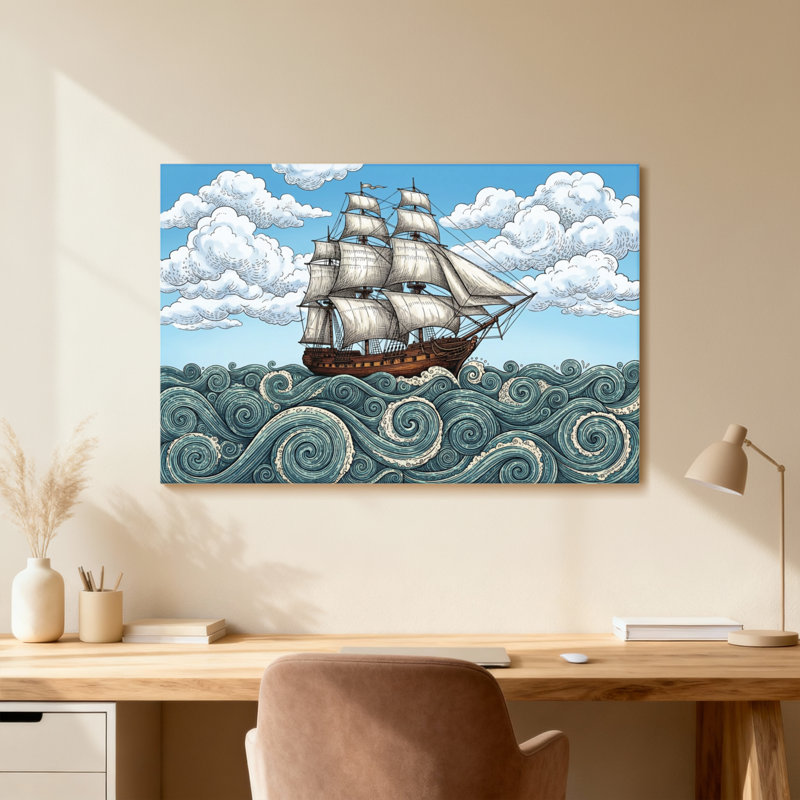 Voilier sur les vagues de l'océan orageux, H 12 po x l 18 po, Wrapped Canvas, Ne s’applique pas