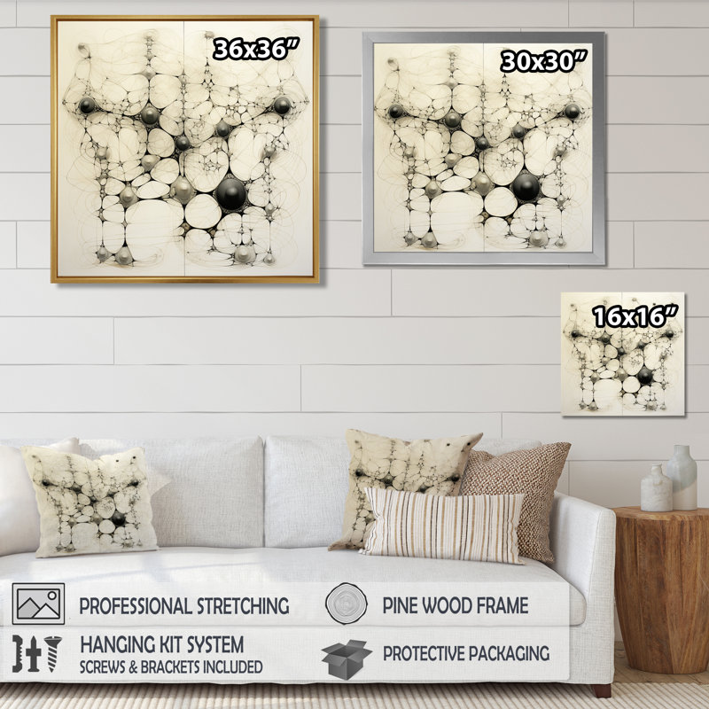«Monkey» - art mural décoratif géométrique, Toile avec cadre flottant noir, H 36 po x l 36 po x P 1,5 po